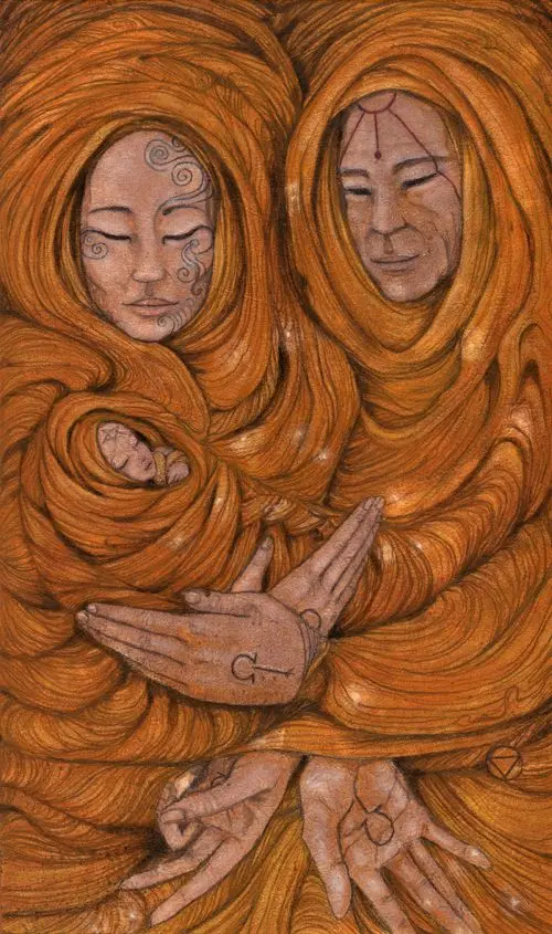 3 of Pentacles card from the Mary-El Tarot deck