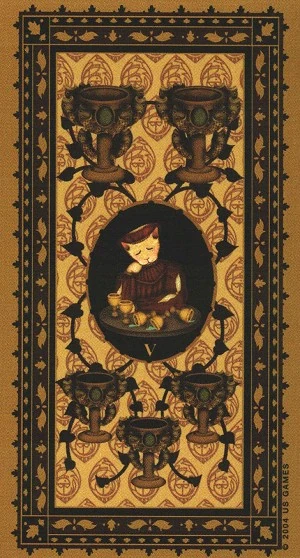 Five of Cups - Medieval Cat Tarot - Lawrence Teng