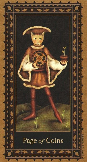 Page of Coins - Medieval Cat Tarot - Lawrence Teng