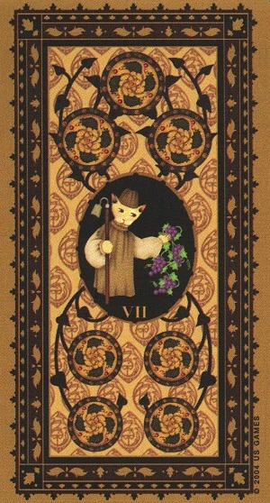 Seven of Coins - Medieval Cat Tarot - Lawrence Teng
