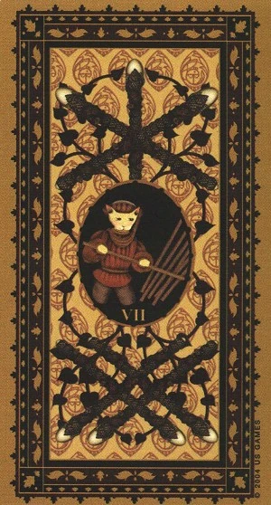 Seven of Wands - Medieval Cat Tarot - Lawrence Teng