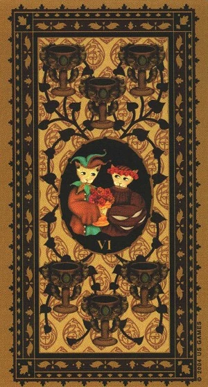 Six of Cups card from the Medieval Cat Tarot deck