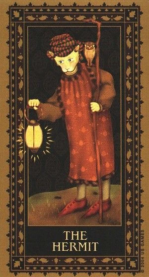 The Hermit card from the Medieval Cat Tarot deck