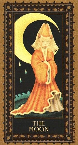 The Moon card from the Medieval Cat Tarot deck
