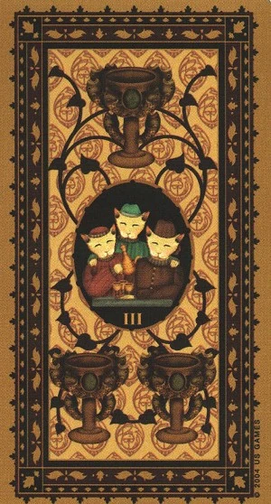Three of Cups - Medieval Cat Tarot - Lawrence Teng