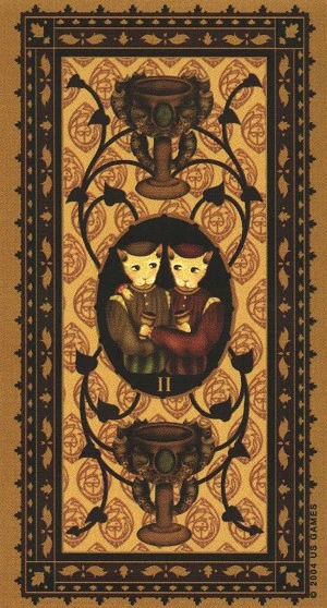 Two of Cups card from the Medieval Cat Tarot deck