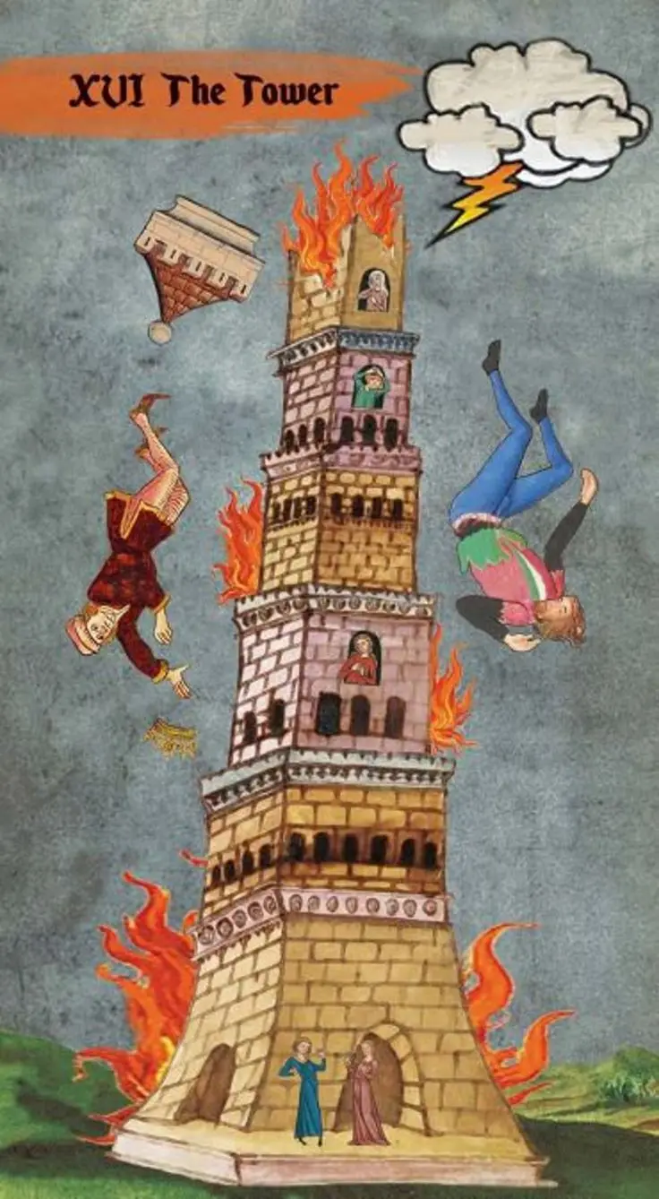 The Tower card from the Medieval Europe Tarot deck