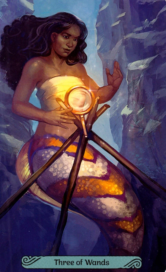 Mermaid Tarot Review 14 Three of Wands card from the Mermaid Tarot deck