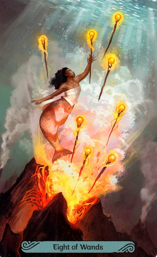Mermaid Tarot Review 15 Eight of Wands card from the Mermaid Tarot deck