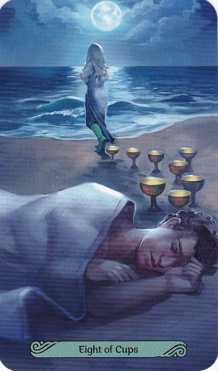 Mermaid Tarot Review 9 Eight of Cups card from the Mermaid Tarot deck