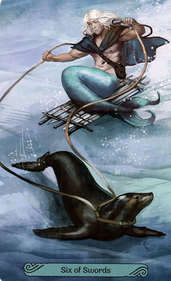 Mermaid Tarot Review 10 Six of Swords card from the Mermaid Tarot deck