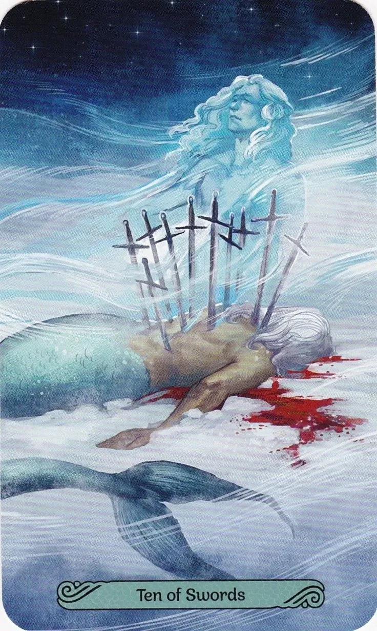 Ten of Swords card from the Mermaid Tarot deck