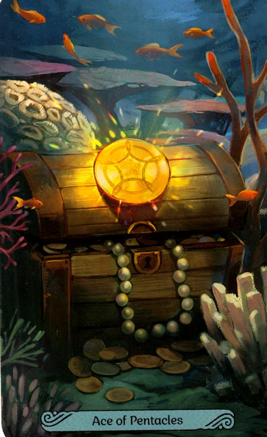 Mermaid Tarot Review 17 Ace of Pentacles card from the Mermaid Tarot deck