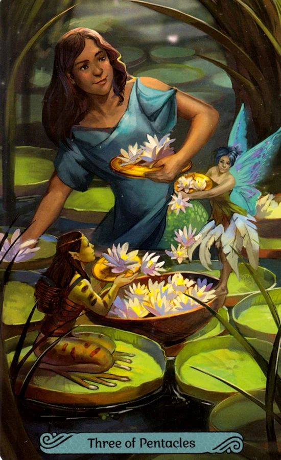 Three of Pentacles card from the Mermaid Tarot deck