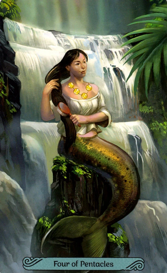 Four of Pentacles card from the Mermaid Tarot deck