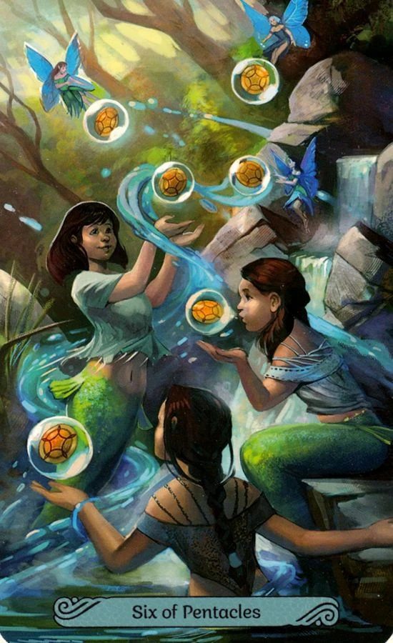 Six of Pentacles card from the Mermaid Tarot deck