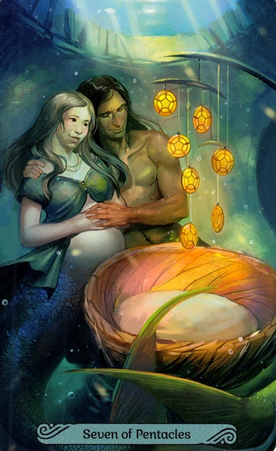 Mermaid Tarot Review 18 Seven of Pentacles card from the Mermaid Tarot deck