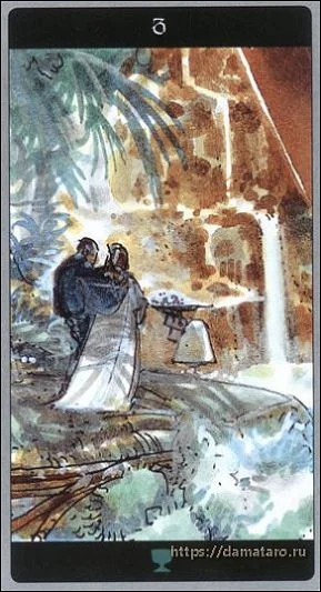 Three of Cups card from the Meta Barons Tarot deck