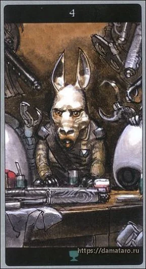 Four of Cups card from the Meta Barons Tarot deck