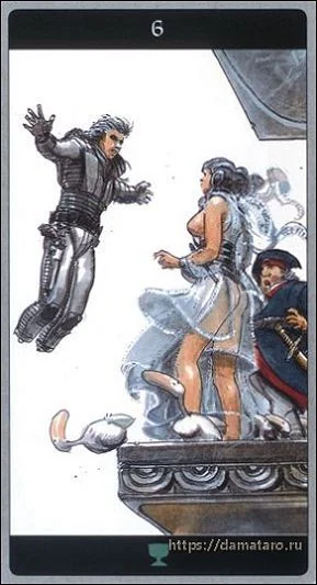 Six of Cups card from the Meta Barons Tarot deck