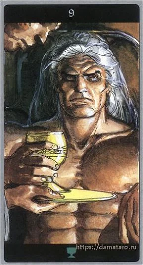Nine of Cups card from the Meta Barons Tarot deck