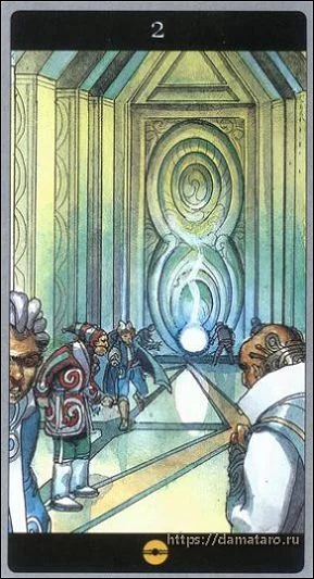 Two of Pentacles card from the Meta Barons Tarot deck