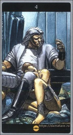 Four of Pentacles card from the Meta Barons Tarot deck