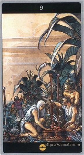 Nine of Pentacles card from the Meta Barons Tarot deck