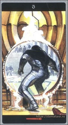 Three of Wands card from the Meta Barons Tarot deck