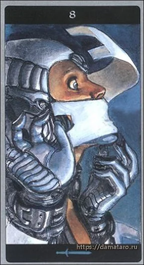 Eight of Swords card from the Meta Barons Tarot deck