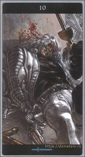 Meta Barons Tarot Review 10 Ten of Swords card from the Meta Barons Tarot deck