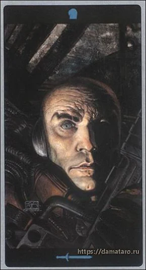 Page of Swords card from the Meta Barons Tarot deck