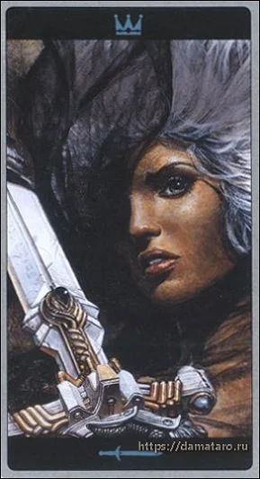 Meta Barons Tarot Review 15 Queen of Swords card from the Meta Barons Tarot deck