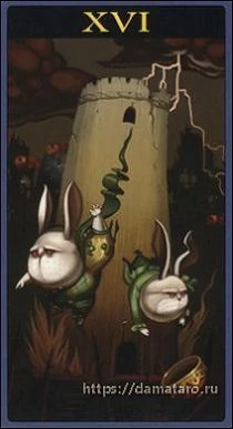 The Tower card from the Mibramig Magical Tarot deck