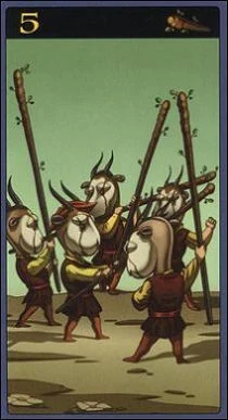 Five of Wands card from the Mibramig Magical Tarot deck