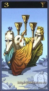 Three of Cups card from the Mibramig Magical Tarot deck