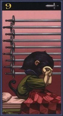 Nine of Swords card from the Mibramig Magical Tarot deck