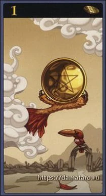 Ace of Pentacles card from the Mibramig Magical Tarot deck