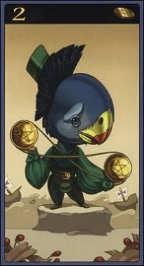 Two of Pentacles card from the Mibramig Magical Tarot deck