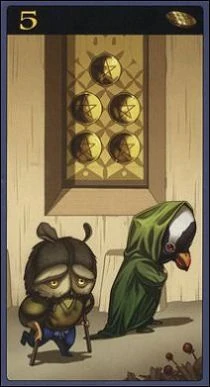 Five of Pentacles card from the Mibramig Magical Tarot deck