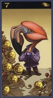 Seven of Pentacles card from the Mibramig Magical Tarot deck