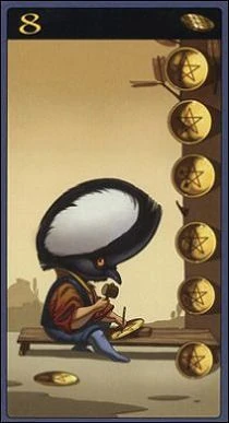 Eight of Pentacles card from the Mibramig Magical Tarot deck