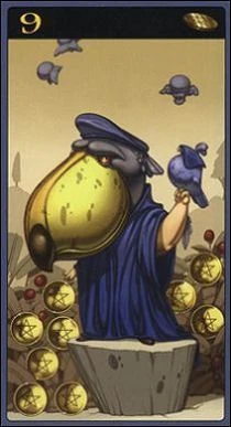 Nine of Pentacles card from the Mibramig Magical Tarot deck
