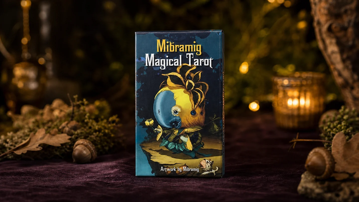 Mibramig Magical Tarot deck in a warm woodland reading setting