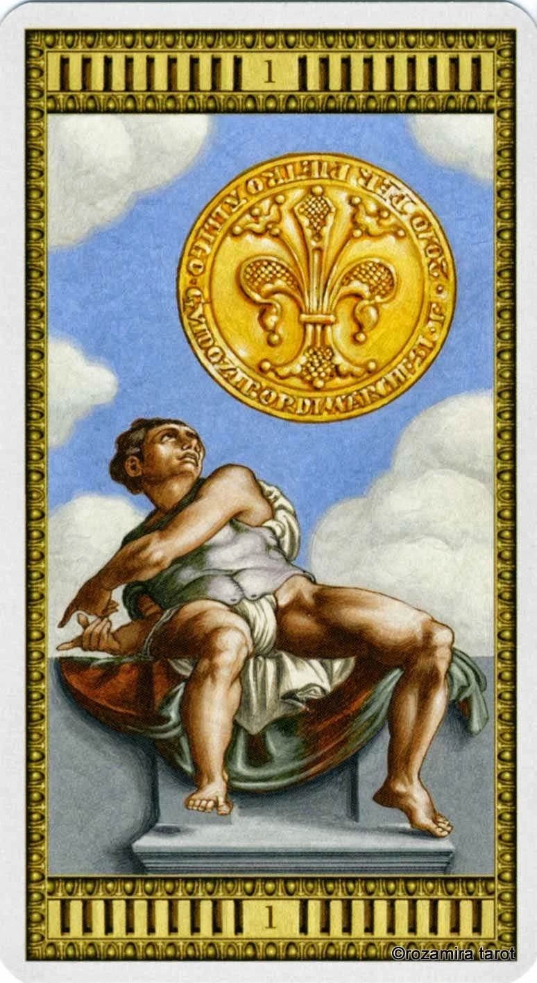 Ace of Coins card from the Michelangelo Tarot deck