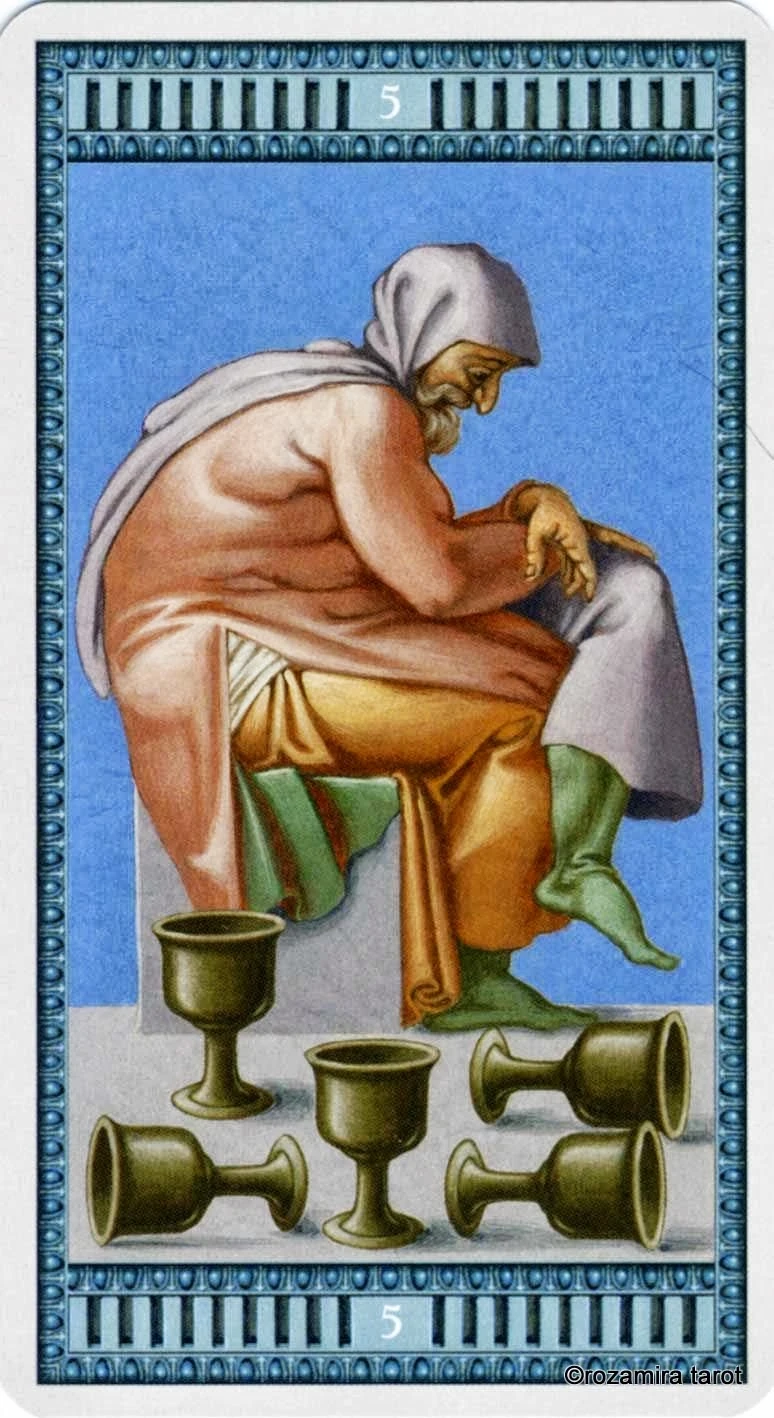Five of Cups card from the Michelangelo Tarot deck
