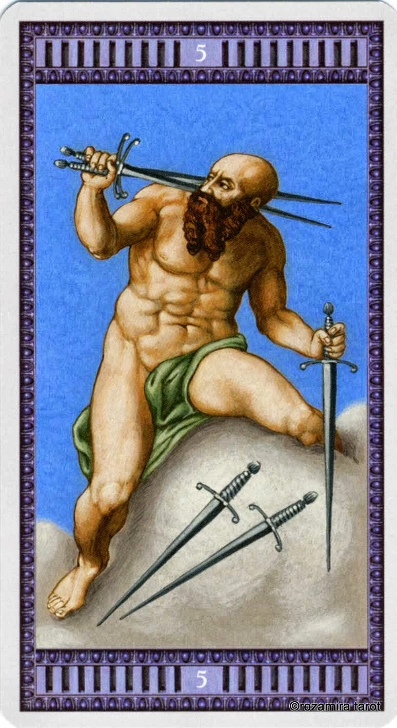 Five of Swords card from the Michelangelo Tarot deck