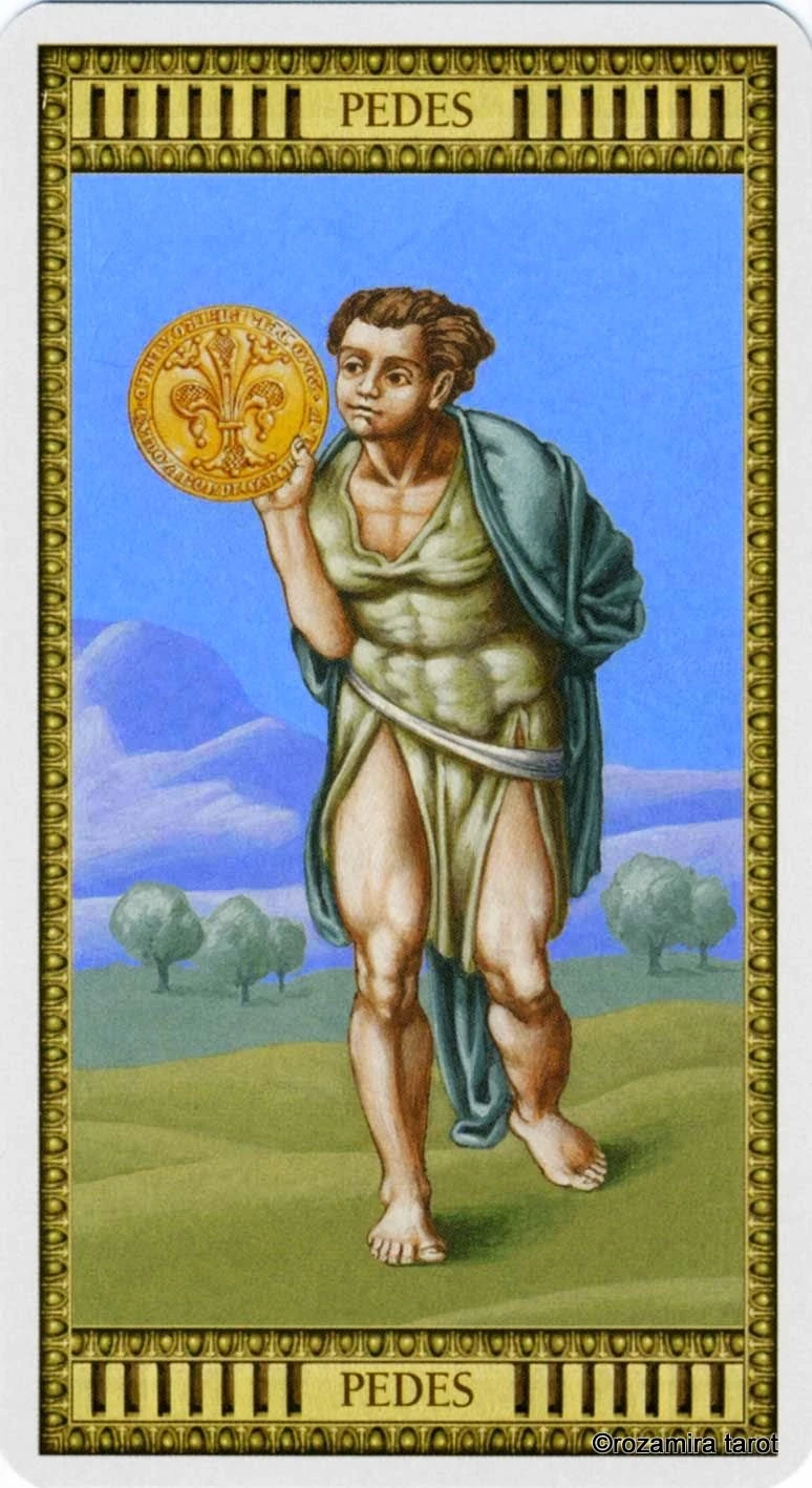 Page of Coins card from the Michelangelo Tarot deck