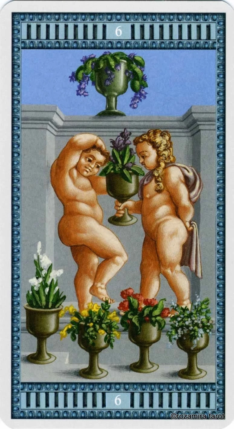 Six of Cups card from the Michelangelo Tarot deck