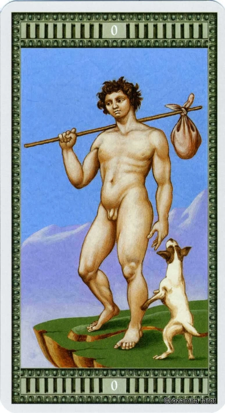 The Fool card from the Michelangelo Tarot deck
